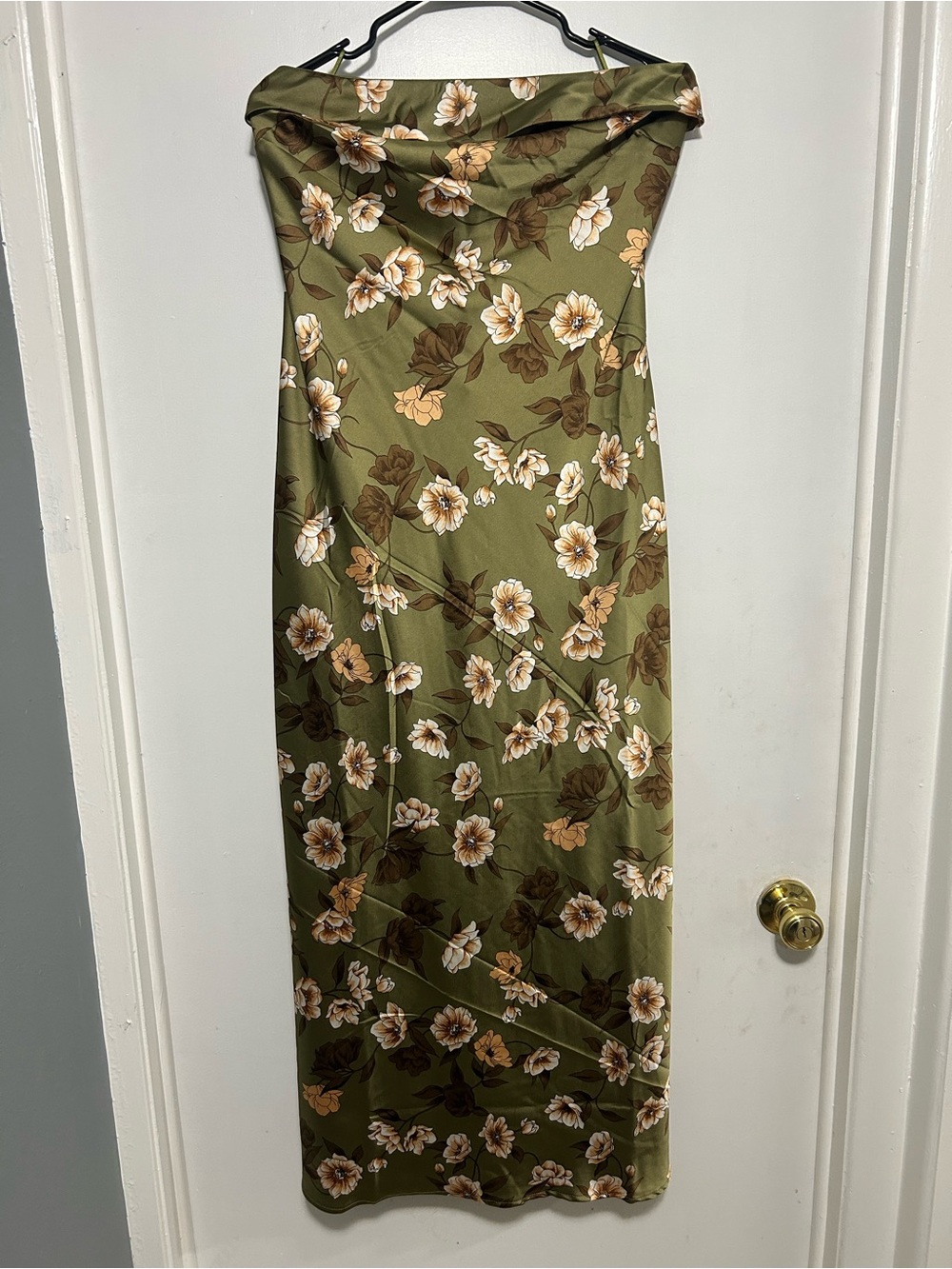 Sincerely Jules Olive Green Floral Strapless Dress